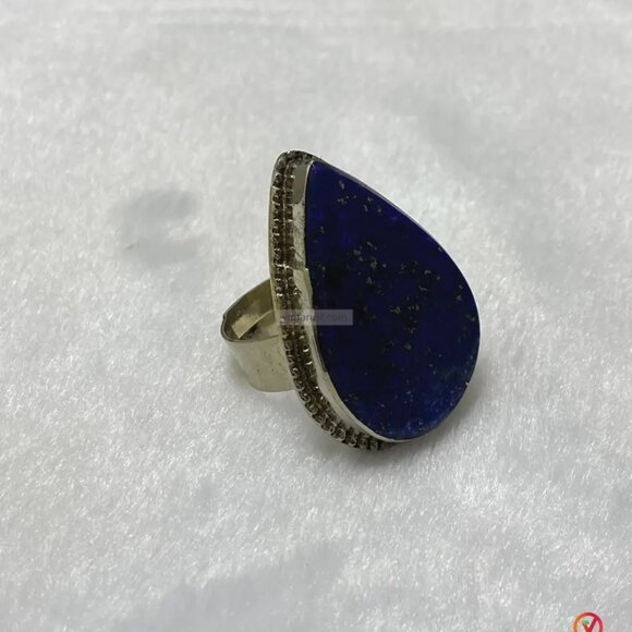 Lapis Lazuli Adjustable Ring: Blue Gemstone Statement Unisex Ring - Picture 4 of 6